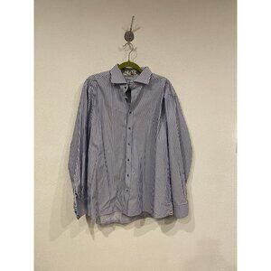 Stenströms Shirt Mens 18 46 Blue Stripe Fitted Body Twofold Super Cotton Dress